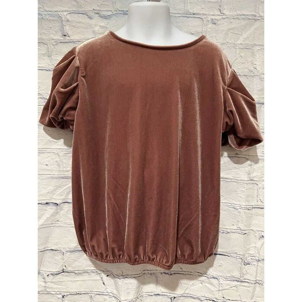 Zara Kids Pink Velvet Short Sleeve Round Neck Top size 11-12